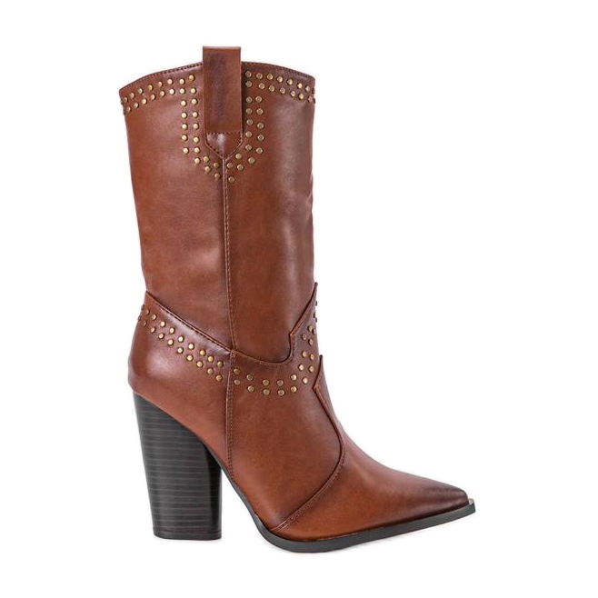 Ruskeat cowboy -saappaat, joissa on koristeltu Bora -päällinen