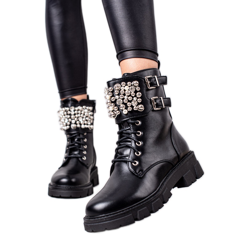 Seastar Tyylikkäitä työntekijöitä tekojalokivillä musta