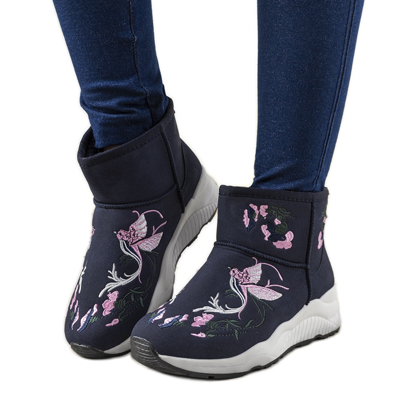 Jamil -brodeeratut tummansiniset lumisaappaat sininen