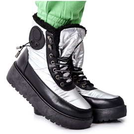 S.Barski Naisten hopeiset lämpimät kennilis -lumisaappaat musta hopea