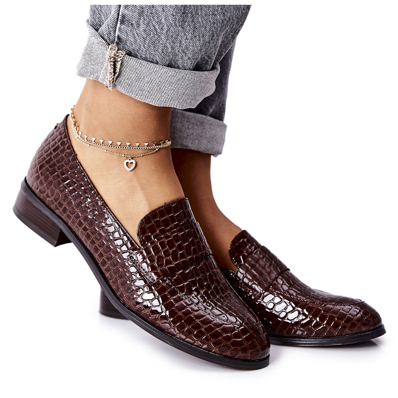 Vinceza Lakatut kengät, joissa on eläinkuvio ruskeasta pellavasta