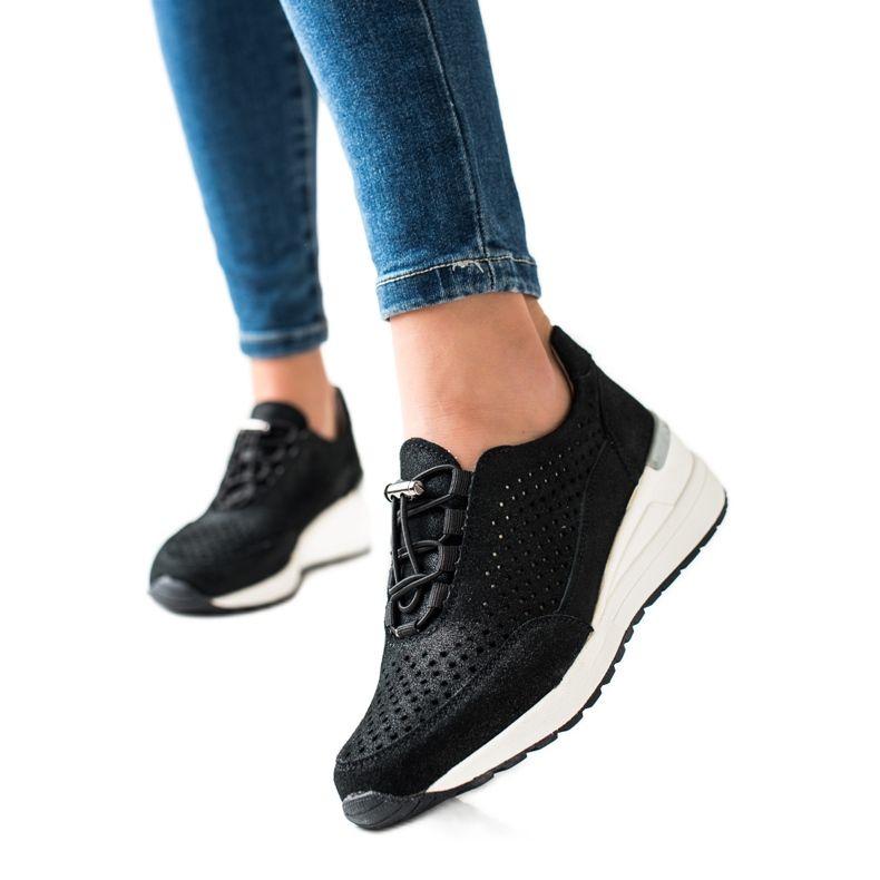 Nahkaiset lenkkarit VINCEZA Glitterillä musta