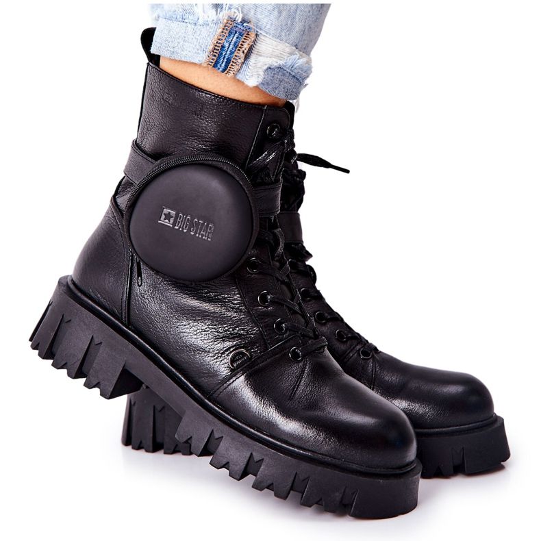 Nahkaiset lämpimät työntekijät munuaisella Big Star II274430 musta