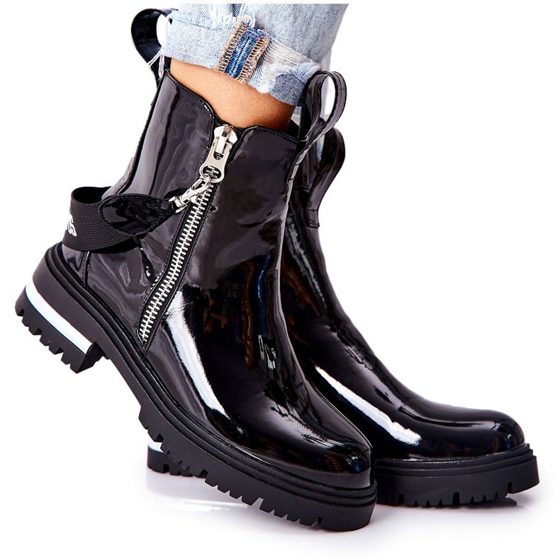 PS1 Nahkalakatut lämpimät saappaat, joissa vetoketju, musta Cortona