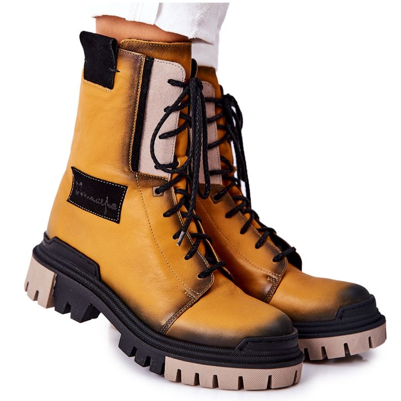 Nahkasaappaat Lämpimät saappaat Maciejka Keltainen 05113-07 musta kultainen