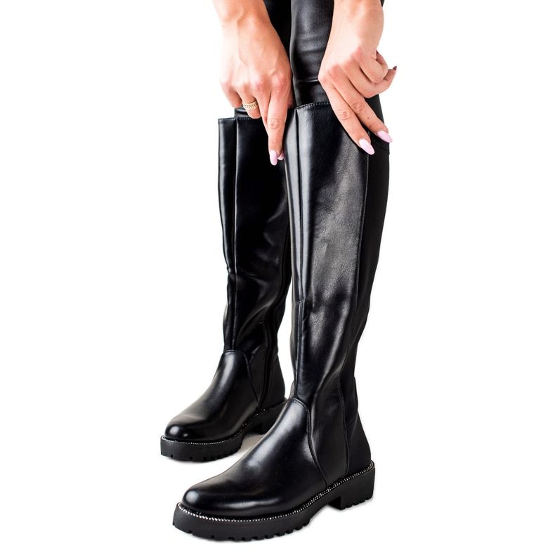 Bella Star Saappaat, joissa Eco -nahka ja kuutiometri musta