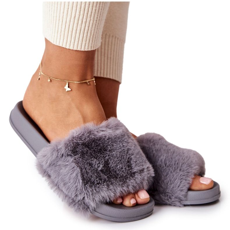 PH1 Muotoillut kumitossut harmaalla Emmie -turkiksella