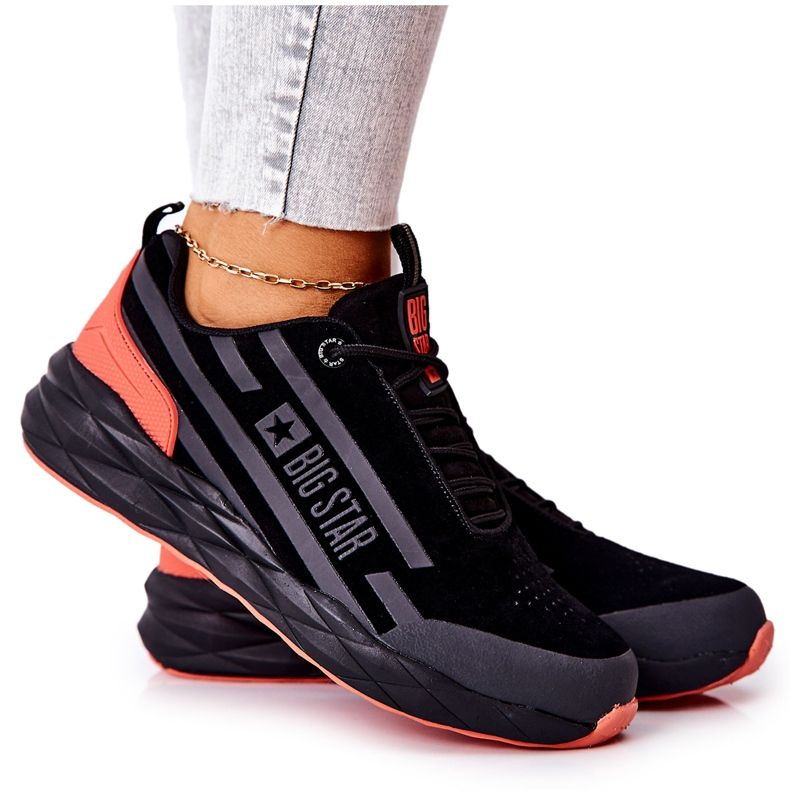 Nahkaiset urheilukengät Big Star II274460 Musta punainen