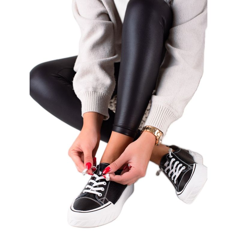 Vinceza Avoimet nahkaiset lenkkarit musta