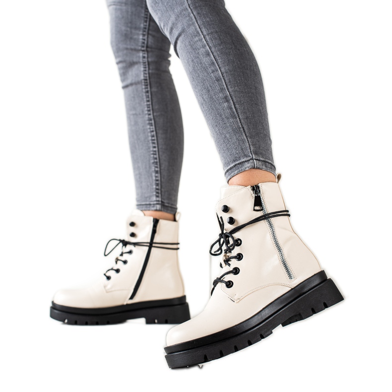 Sixth Sense Nauhalliset saappaat koristeellisella vetoketjulla beige