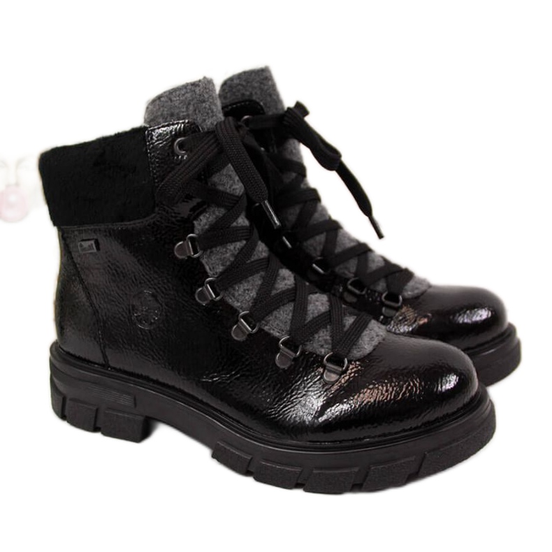 Mustat eristetyt lakatut saappaat W Rieker Z9132 sininen