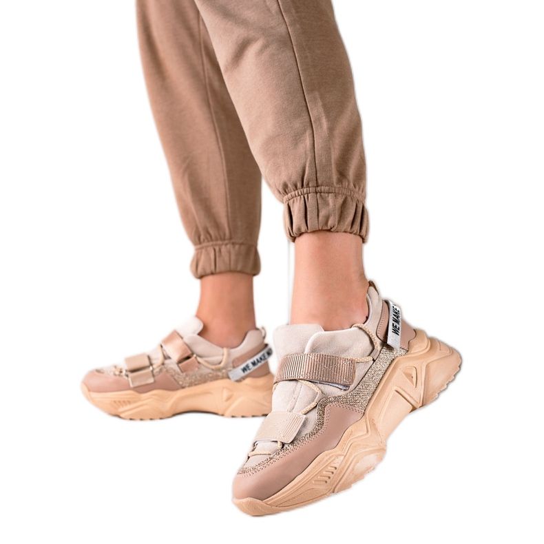 TRENDI Velcro -muoti lenkkarit beige kultainen