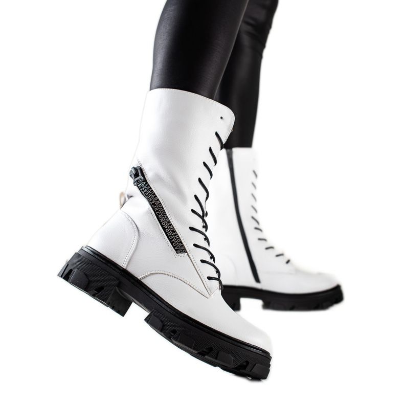 Sergio Leonen saappaat koristeellisella vetoketjulla valkoinen