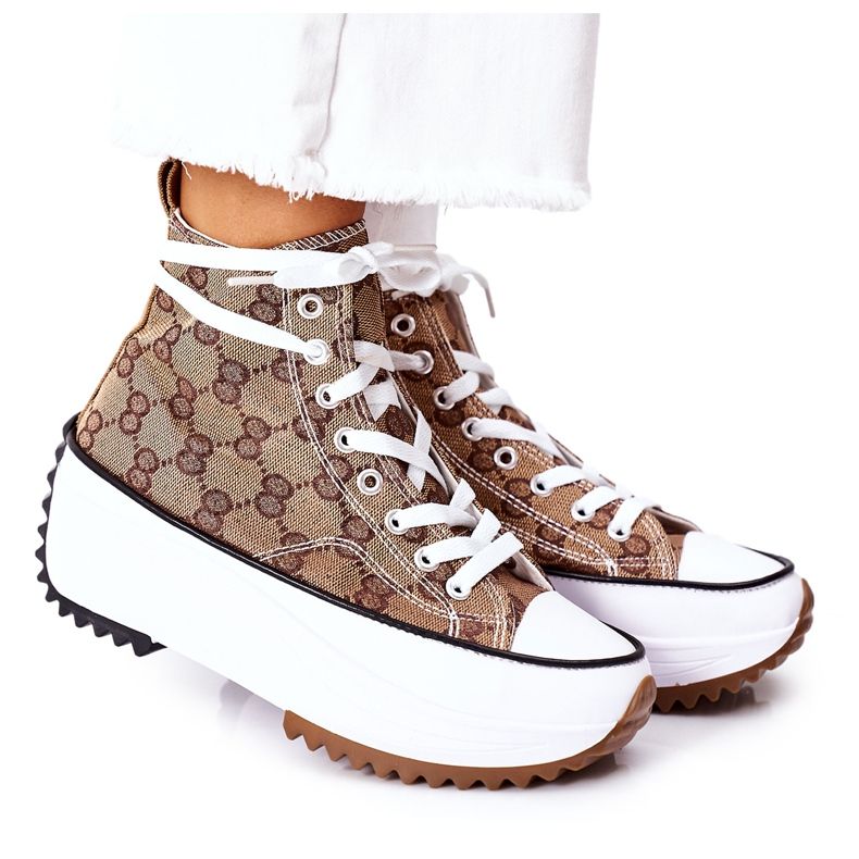 FJ1 Kirjautuneet lenkkarit Electric Love Brown -alustalla valkoinen ruskea