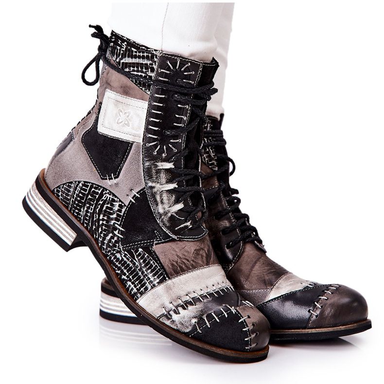 Maciejka harmaa nahka Jodhpur saappaat 05095-03 musta