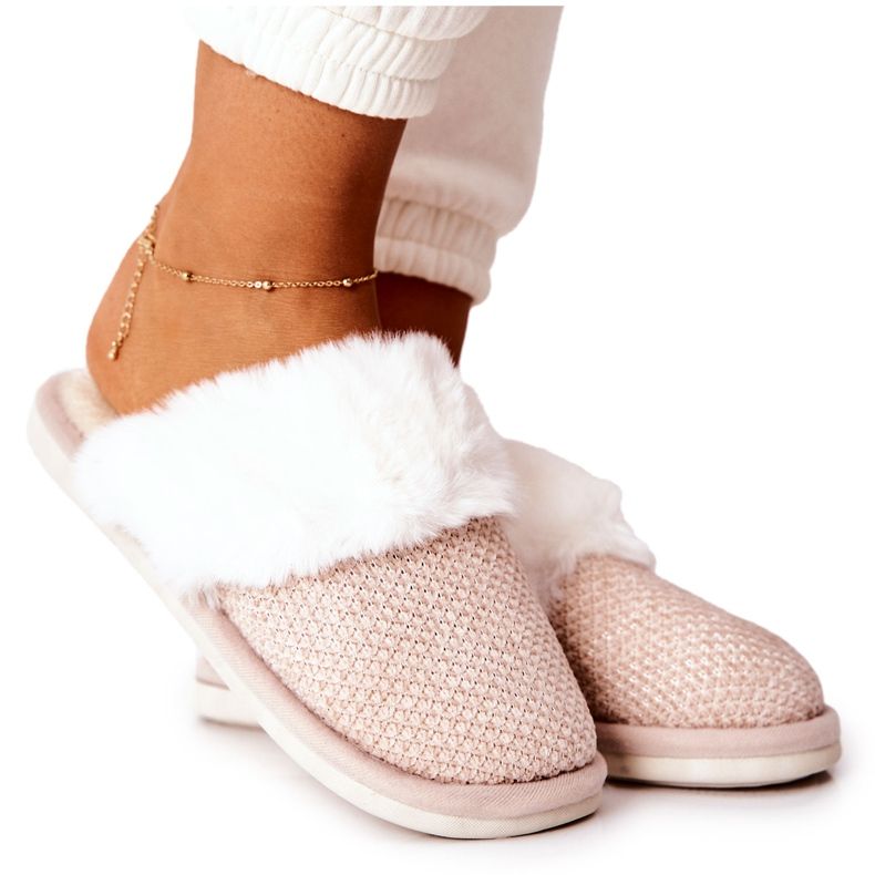 Beige Flamarin lämpimät tossut turkisella