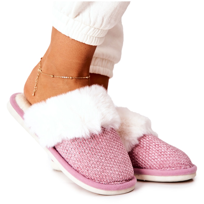 Lämpimät vaaleanpunaiset tossut Flamarin-turkilla beige vaaleanpunainen