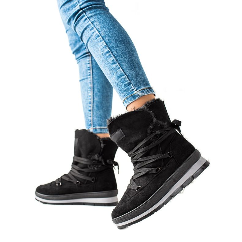 TRENDI Mustat mokkanahkaiset lumisaappaat