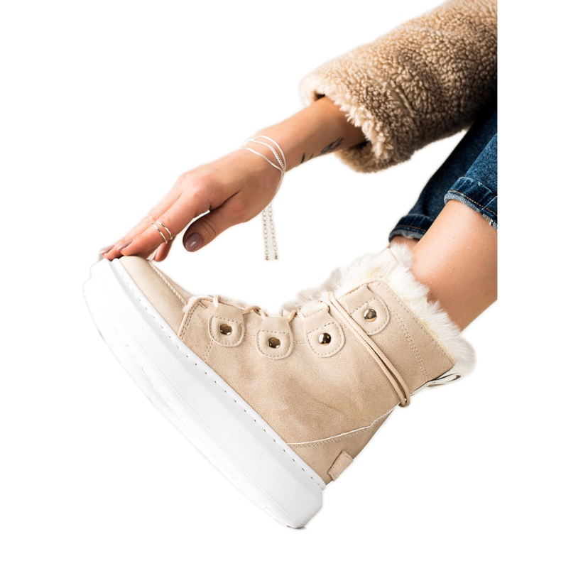 TRENDI Tyylikkäät beigenväriset lumisaappaat