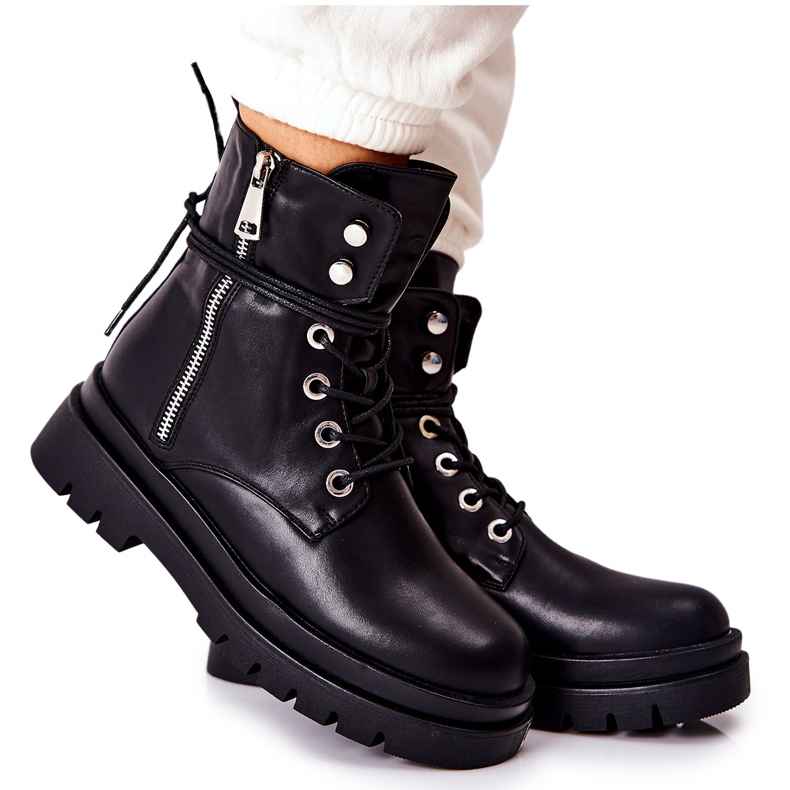 PG1 Saappaat vetoketjulla ja sitova musta Elissmo