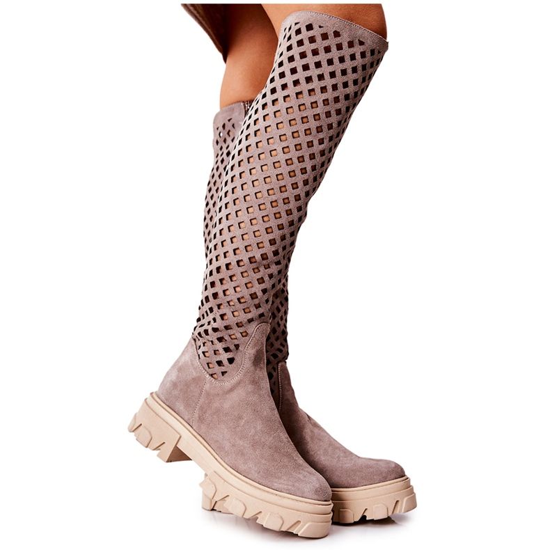 PA2 Kallede Vaaleanruskeat avoimet mokkanahkasaappaat beige