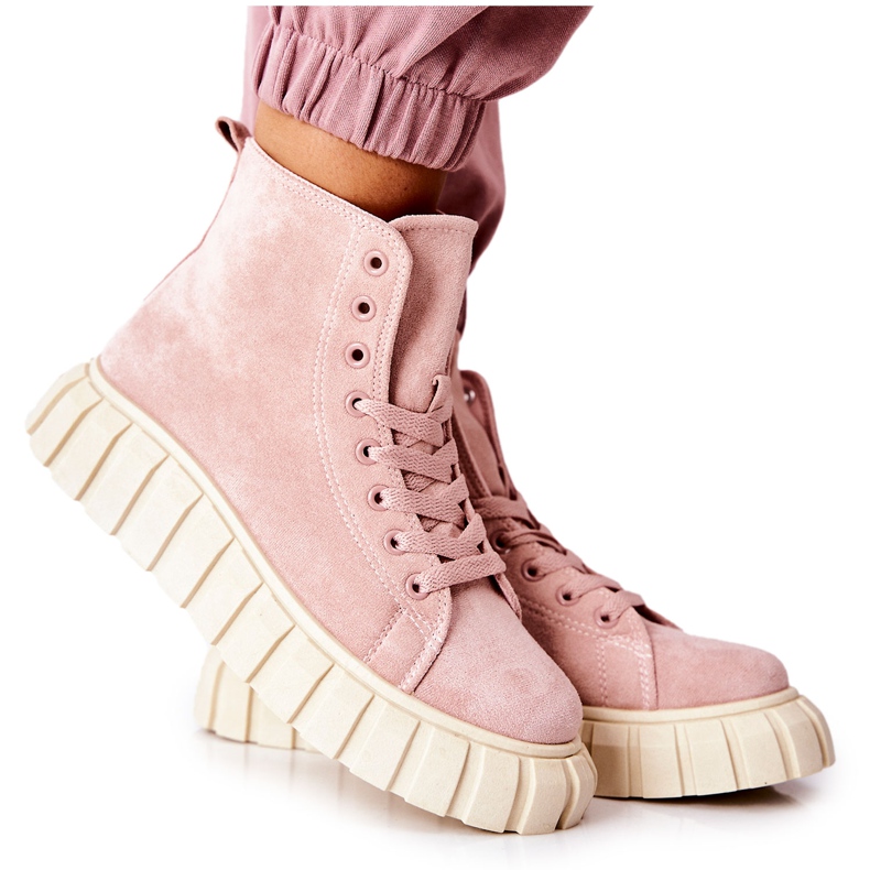 Mokkanahkaiset korkeat tennarit Pink Meniphise -alustalla beige vaaleanpunainen