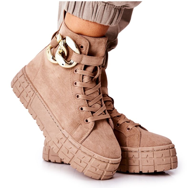 Korkeat tennarit tummalla beigellä Evenia-alustalla khaki