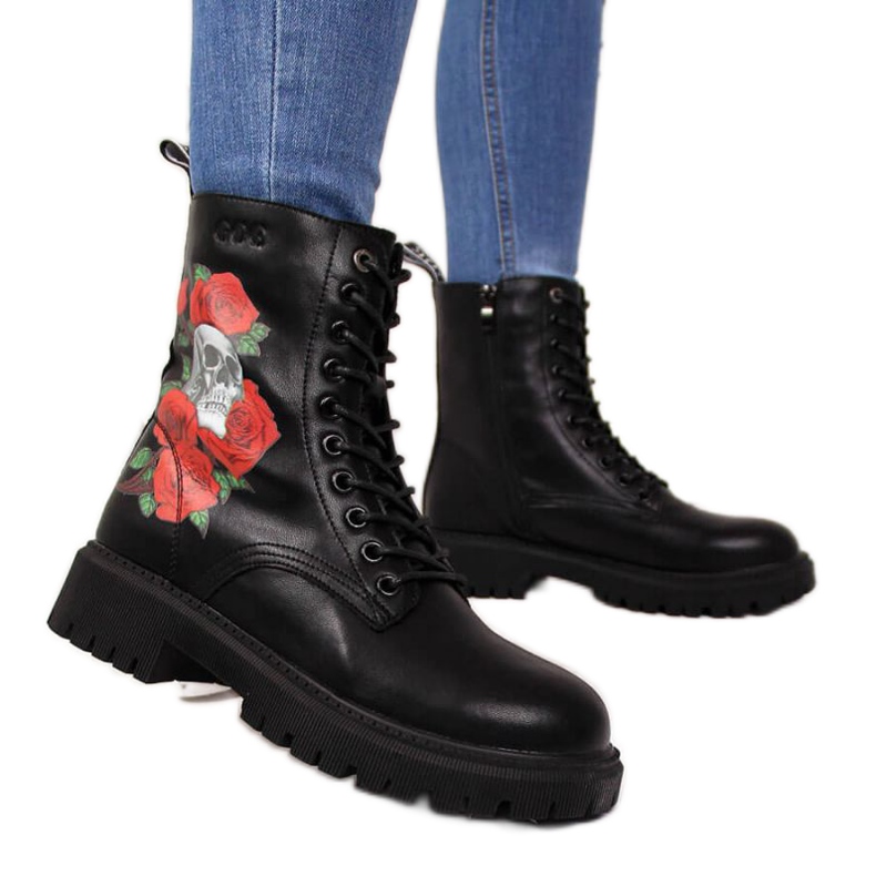 Nahkasaappaat Goe W II2N4044 mustalla printillä valkoinen punainen