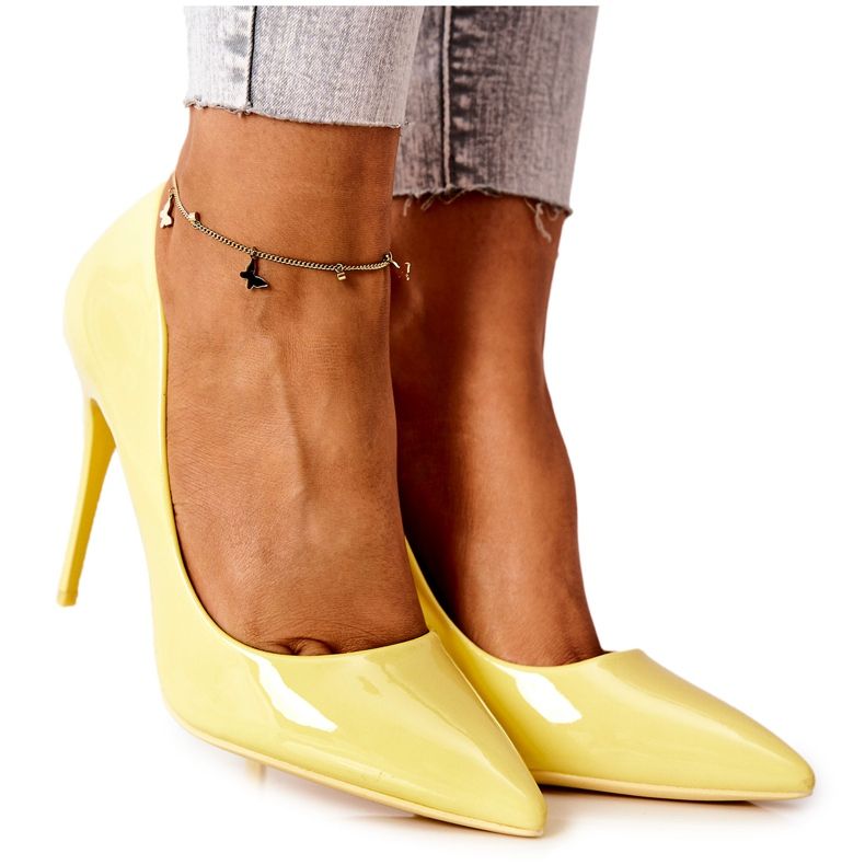 PG2 Tyylikkäät lakatut keltaiset Adrinnah korkokengät keltainen