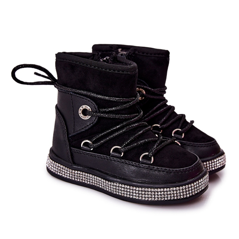 FR1 Lasten mustat lumisaappaat Cubic Zirkonia Wellmalla