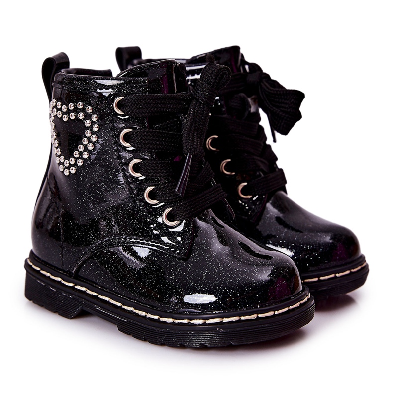 WT1 Lasten lakatut kiiltävät mustat saapikkaat