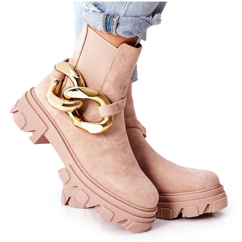 S.Barski Naisten eristetty beige chelsea -saappaat koristeella