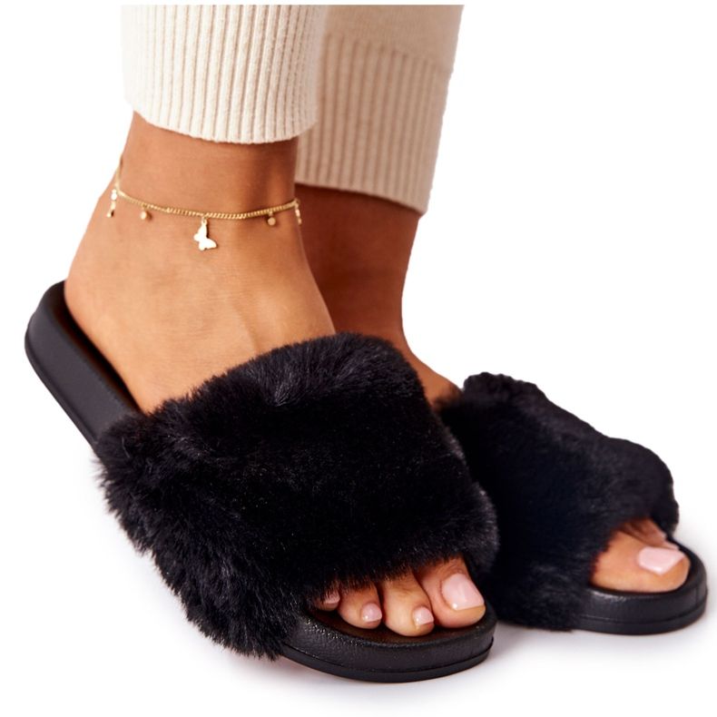 PH1 Muotoillut kumitossut mustalla Emmie -turkiksella