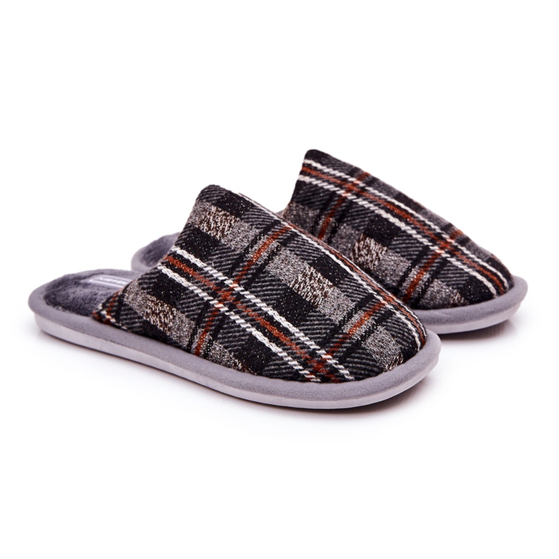 WJ1 Miesten lämpimät harmaat ruudulliset tossut Whisper ruskea