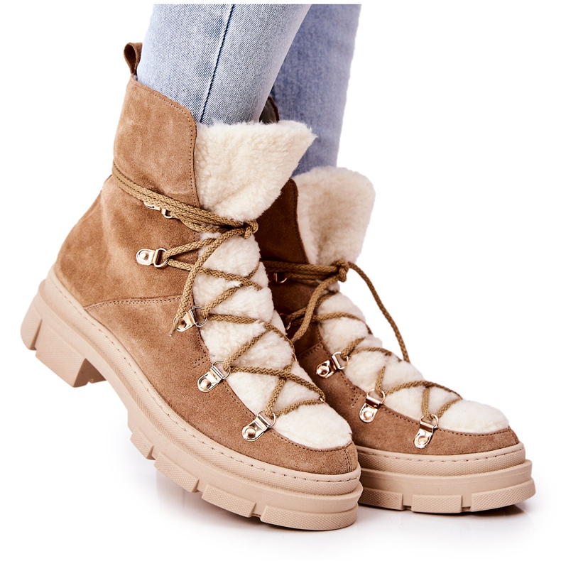 PF1 Lämpimät mokkanahkasaappaat Beige Trappers Mindago