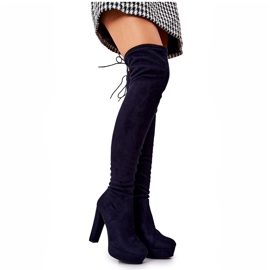 WS1 Suede Heel Boots Navy Blue Minesa tummansininen