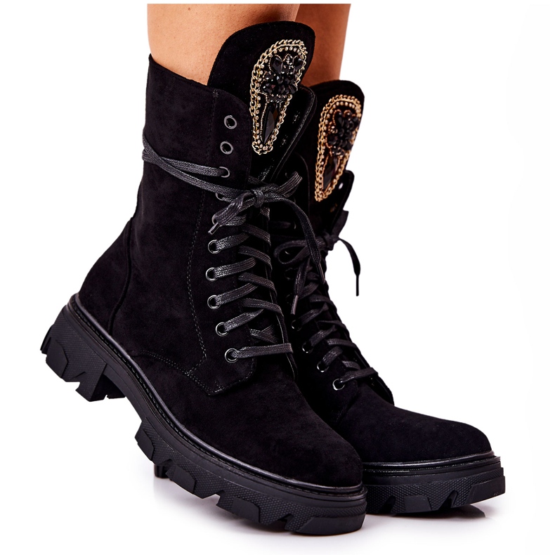 PL4 Mustat mokkanahkasaappaat Elaina-koristeilla