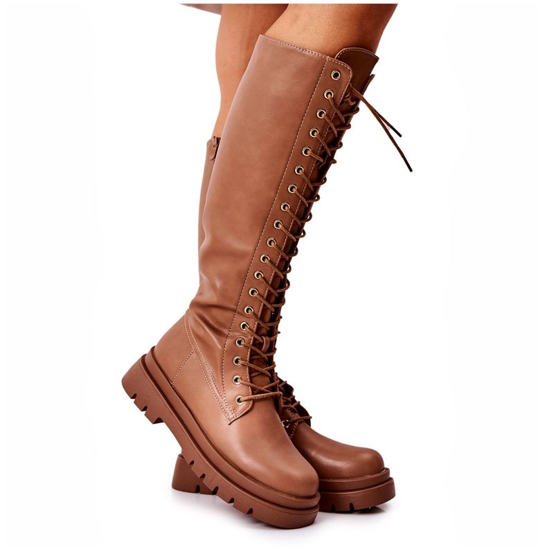 PG2 Korkeat lämpimät solmitut Camel Kannies -saappaat ruskea