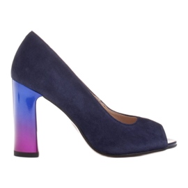 Marco Shoes 1100P tummansiniset pumput monivärisellä kantapäällä laivastonsininen