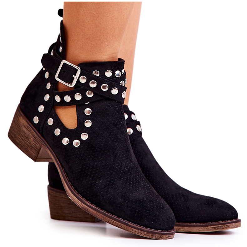 Mustat Dakota harjakattoiset saappaat strassit