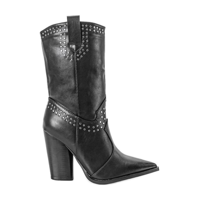 BM Mustat cowboysaappaat, joissa koristeellinen Bora-päällinen