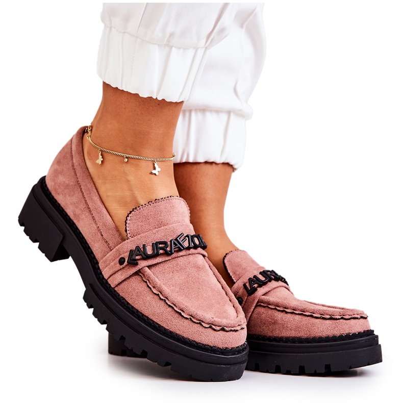 PL5 Suede Loafers Letters La.Fi Dirty Pink Jenefer vaaleanpunainen