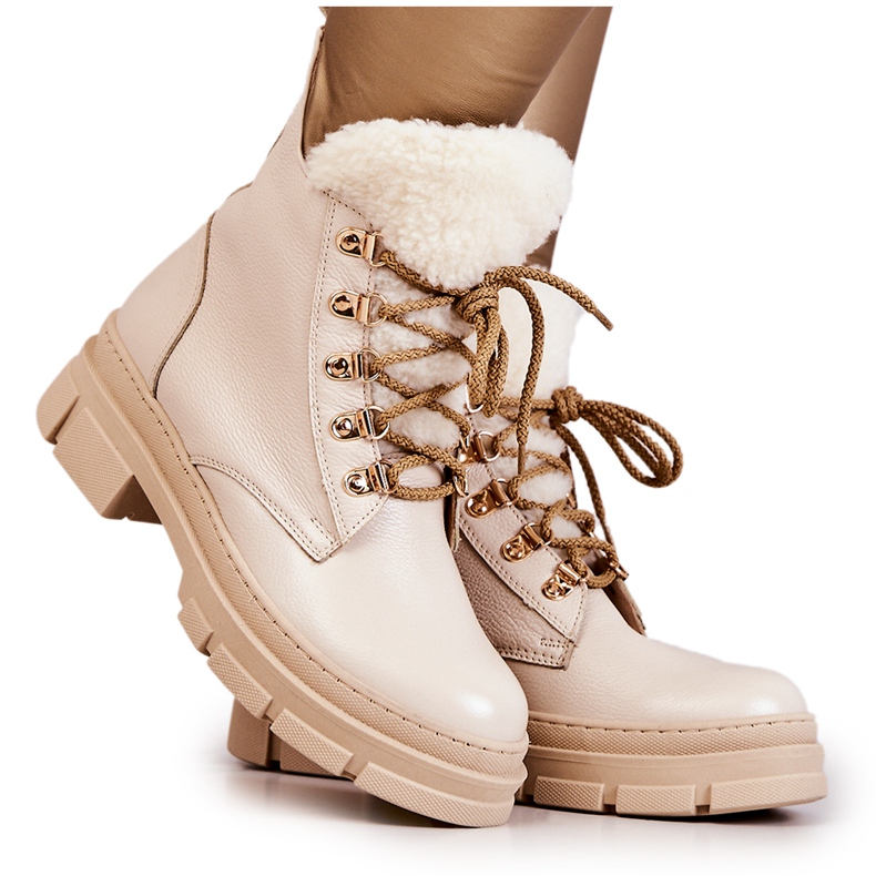 PF1 Lämpimät nahkasaappaat Beige Molissa Boots