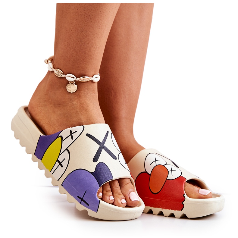 PS1 Painetut kumitossut Beige Monsters