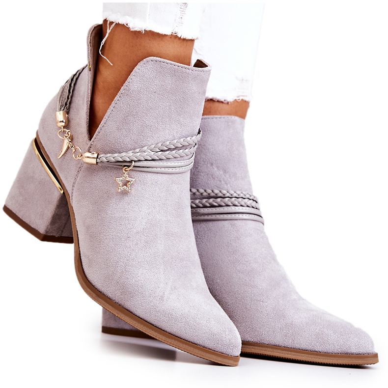 PS1 Inessa Harmaa mokkanahkainen Cowboy-saappaat raidat PS1 Inessa Harmaa mokkanahkainen Cowboy-saappaat raidat