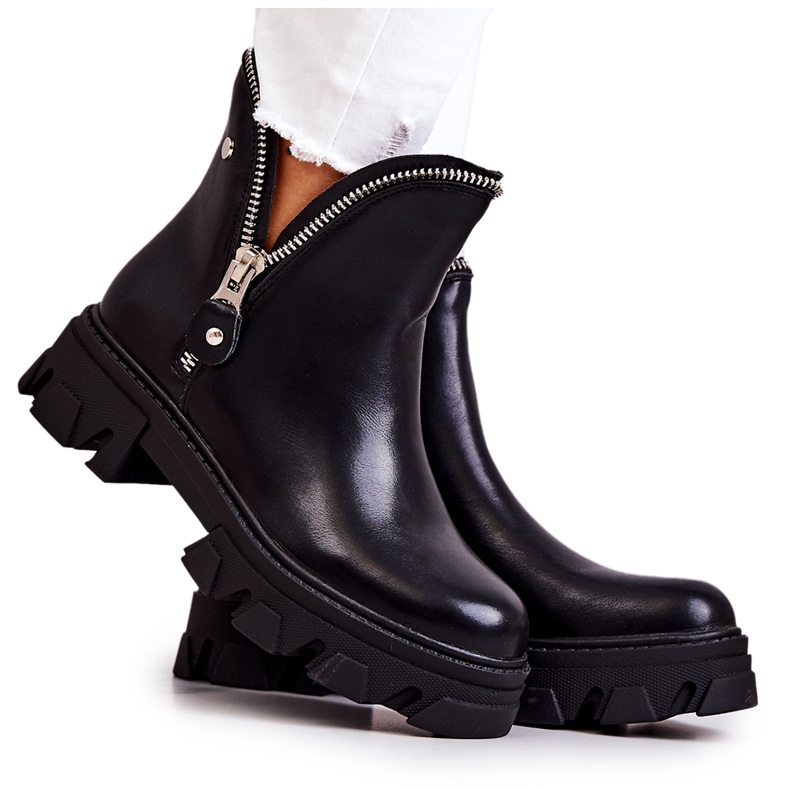 WS1 Nahkasaappaat koristeellisilla mustilla vetoketjuilla Deborah musta