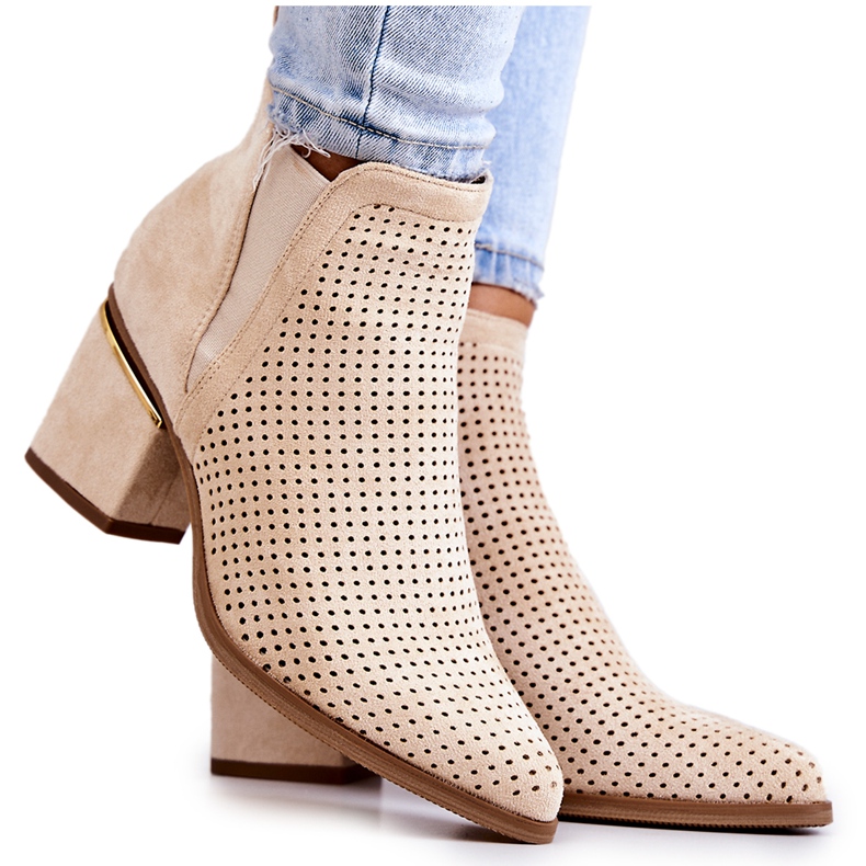 PS1 Suede Openwork Cowboy Boots Vaalean beige Helloni