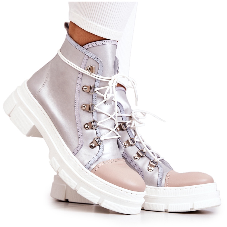 PK1 Hopeiset Letty-nahkasaappaat beige hopea