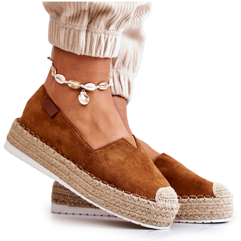 FB2 Camel Lesley Suede Slip On Espadrilles ruskea