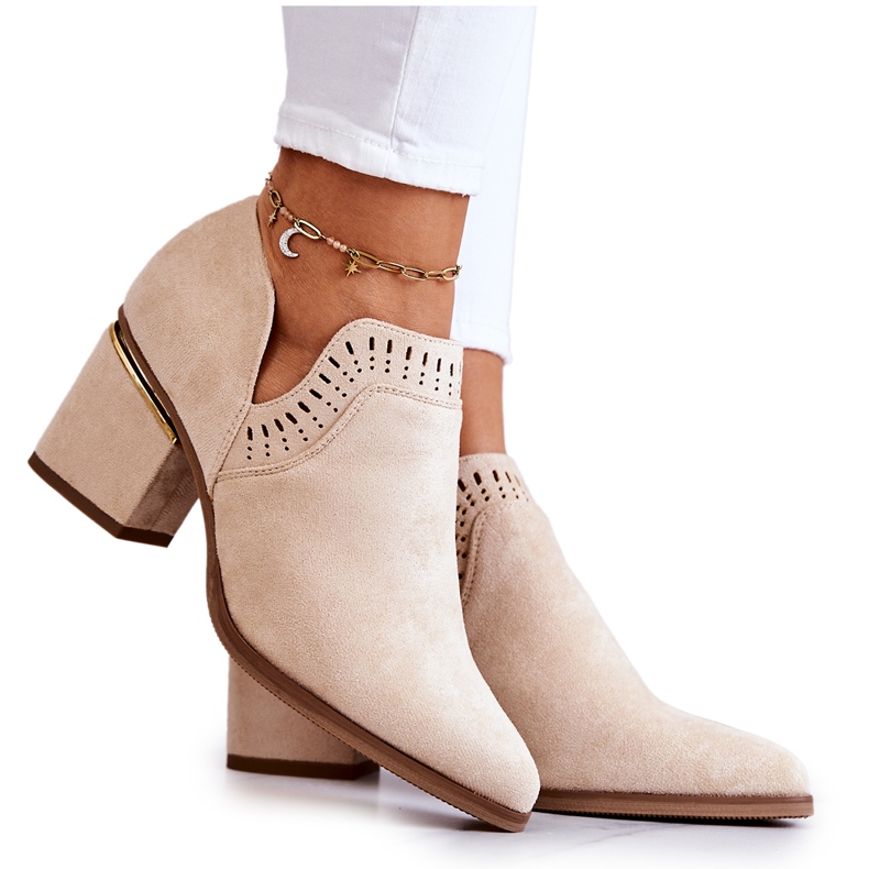 PS1 Suede Openwork Cowboy Boots Beige Valerie